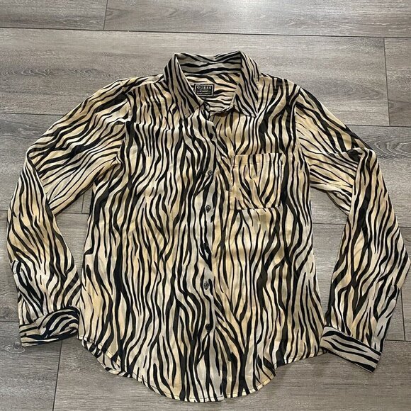 Guess Long Sleeve Shirt Size XS Blouse Semi Sheer Madyson Printed - Picture 1 of 6